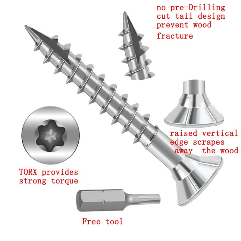 JOUGU Wood Screws #4    1-1/4 inch Torx Star Drive Deck Screws Flat Head M3    30 Countersunk T10 Self Tapping Thread Cut 200pcs Carbon Steel Galvanized, (Small Box) - Image 3